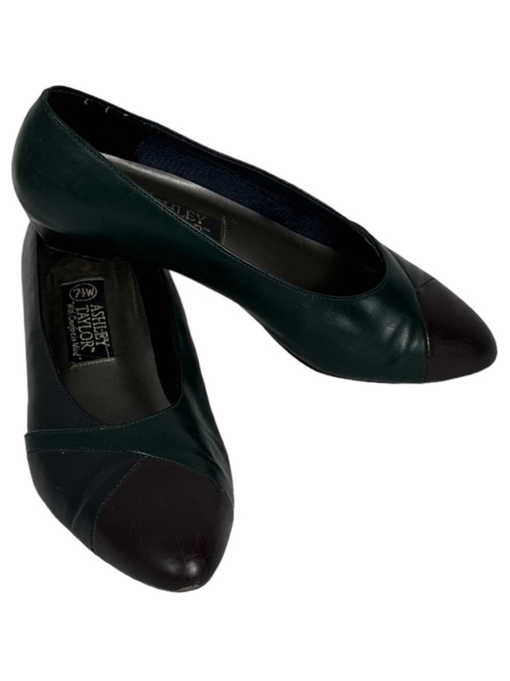 Vintage Ashley Taylor Colorblock Heels Size 7.5 W Comfort Green Purple Black Low